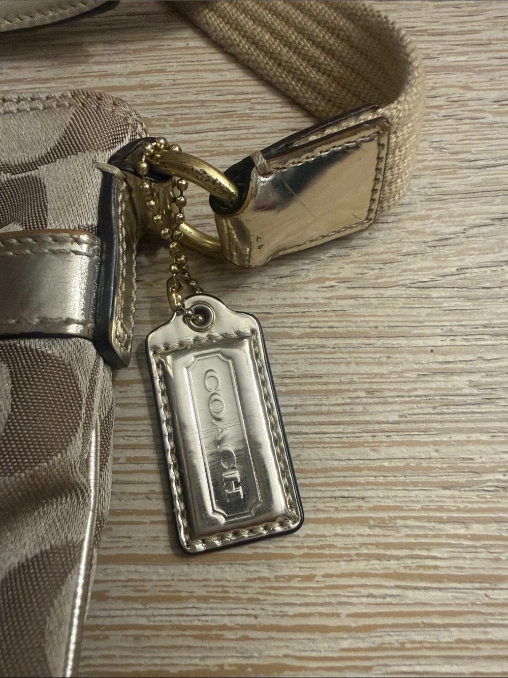 Coach Tan Signature Crossbody Bag with Gold Hardware